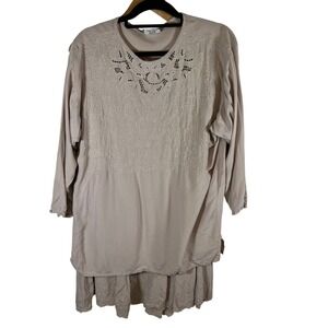 Surya Womens Embroidered Eyelet Rayon Tunic Top Mauve 3/4 Sleeve & Skirt Sz‎ M/L